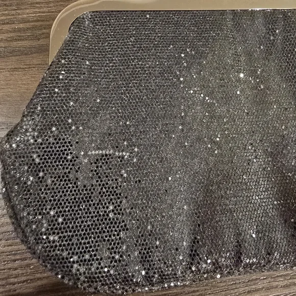 EXPRESS Black Glitter Evening Bag Handbag Purse To Clutch Vintage Style Gunmetal - Picture 12 of 12